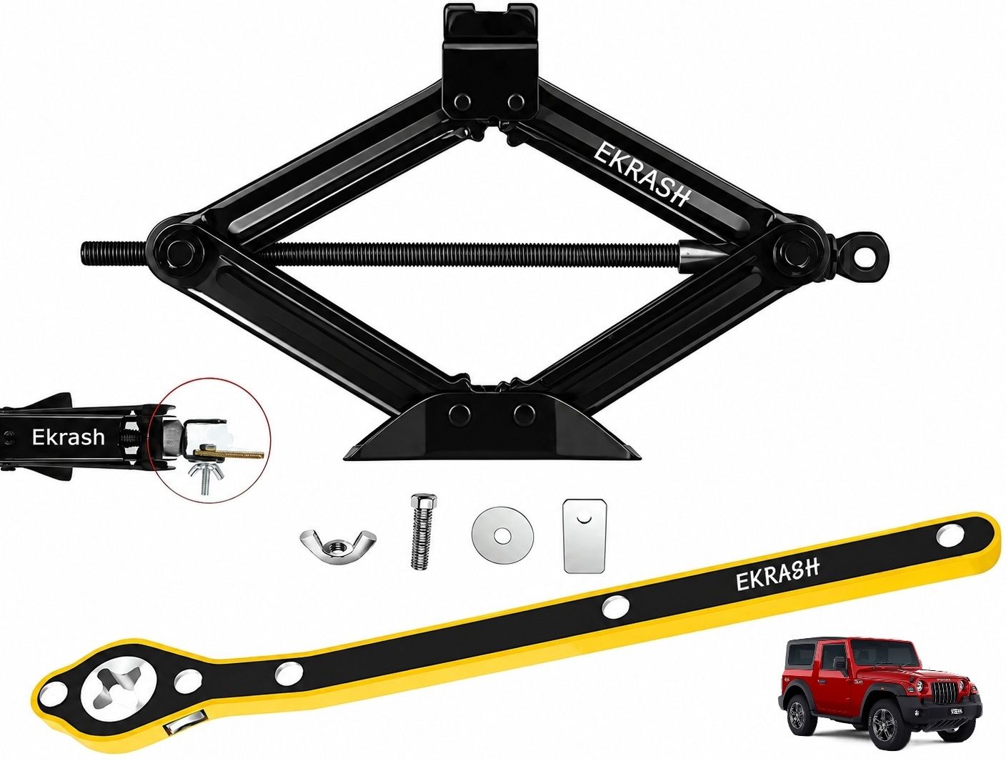 ekrash Black 3 Ton Manual Scissor Jack for Auto, Hatchback, Car/ Rikshaw with Ratchet Vehicle Jack-picture-39