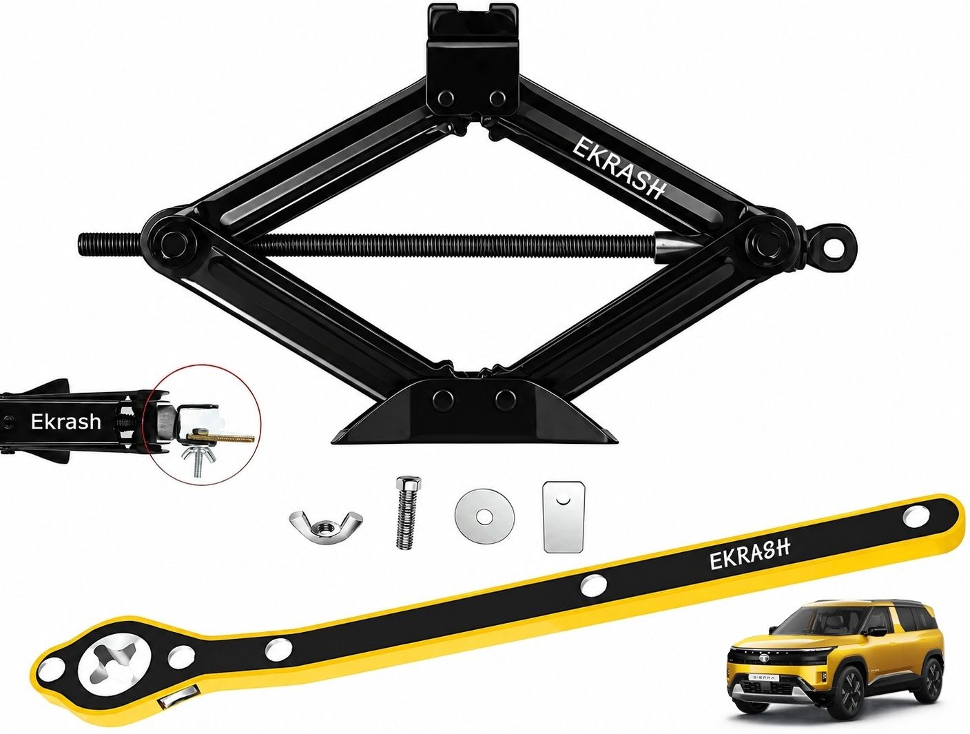 ekrash 3 Ton Manual Black Scissor Jack with Ratchet for Hatchback, Auto, Rikshaw/Car Vehicle Jack-picture-20