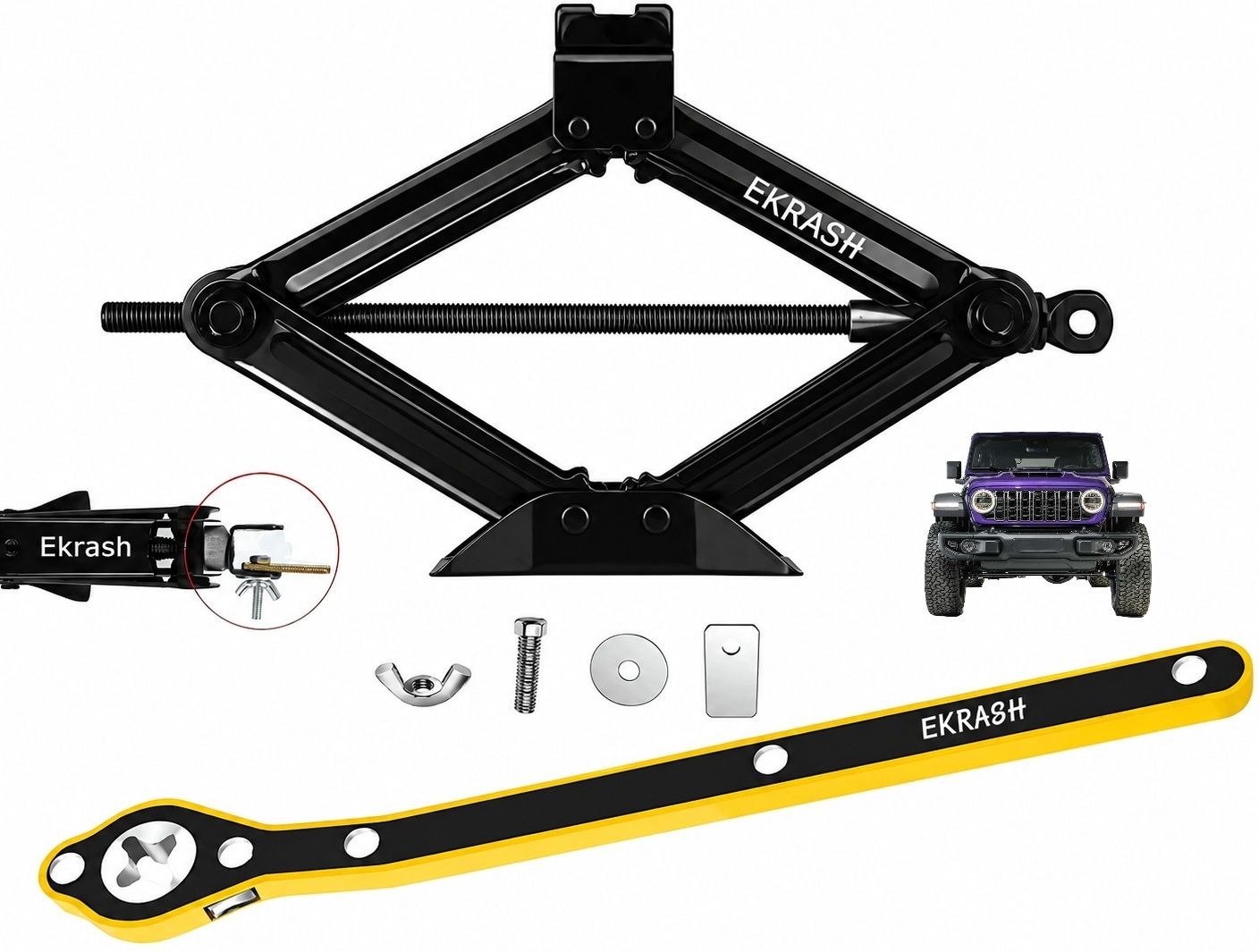 ekrash Black 3 Ton Manual Scissor Jack with Ratchet for Auto, Hatchback, Car/ Rikshaw Vehicle Jack-picture-35