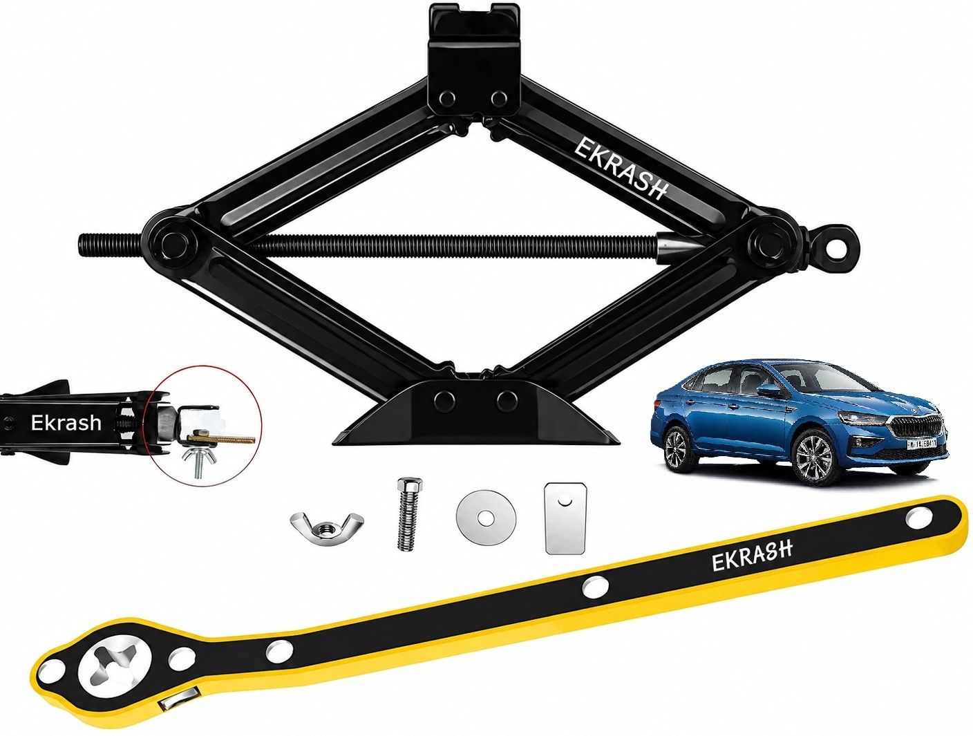 ekrash 3 Ton Black Manual Scissor Jack with Ratchet for Hatchback, Auto, Car/ Rikshaw Vehicle Jack-picture-36