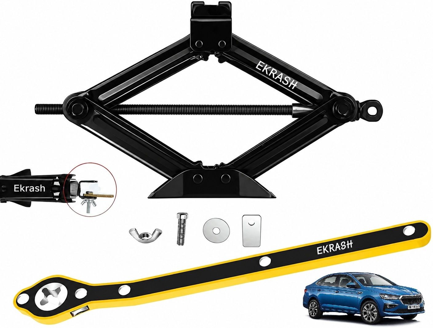 ekrash 3 Ton Black Manual Scissor Jack with Ratchet for Hatchback, Auto, Rikshaw/Car Vehicle Jack-picture-16