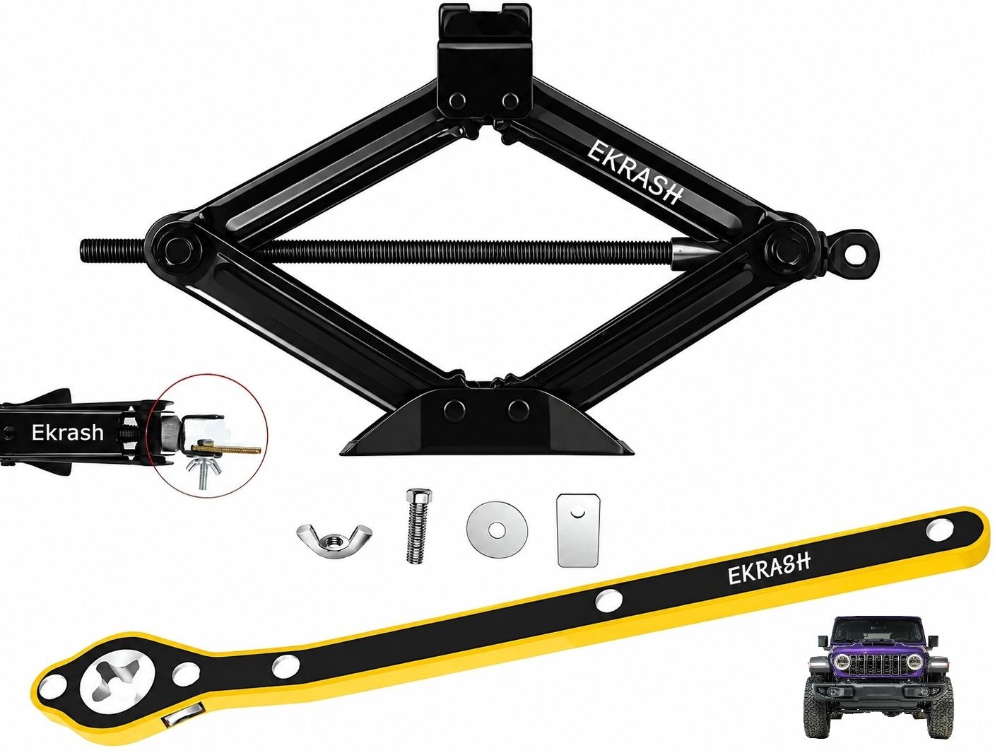 ekrash 3 Ton Manual Black Scissor Jack with Ratchet for Hatchback, Rikshaw /Auto, Car Vehicle Jack-picture-13