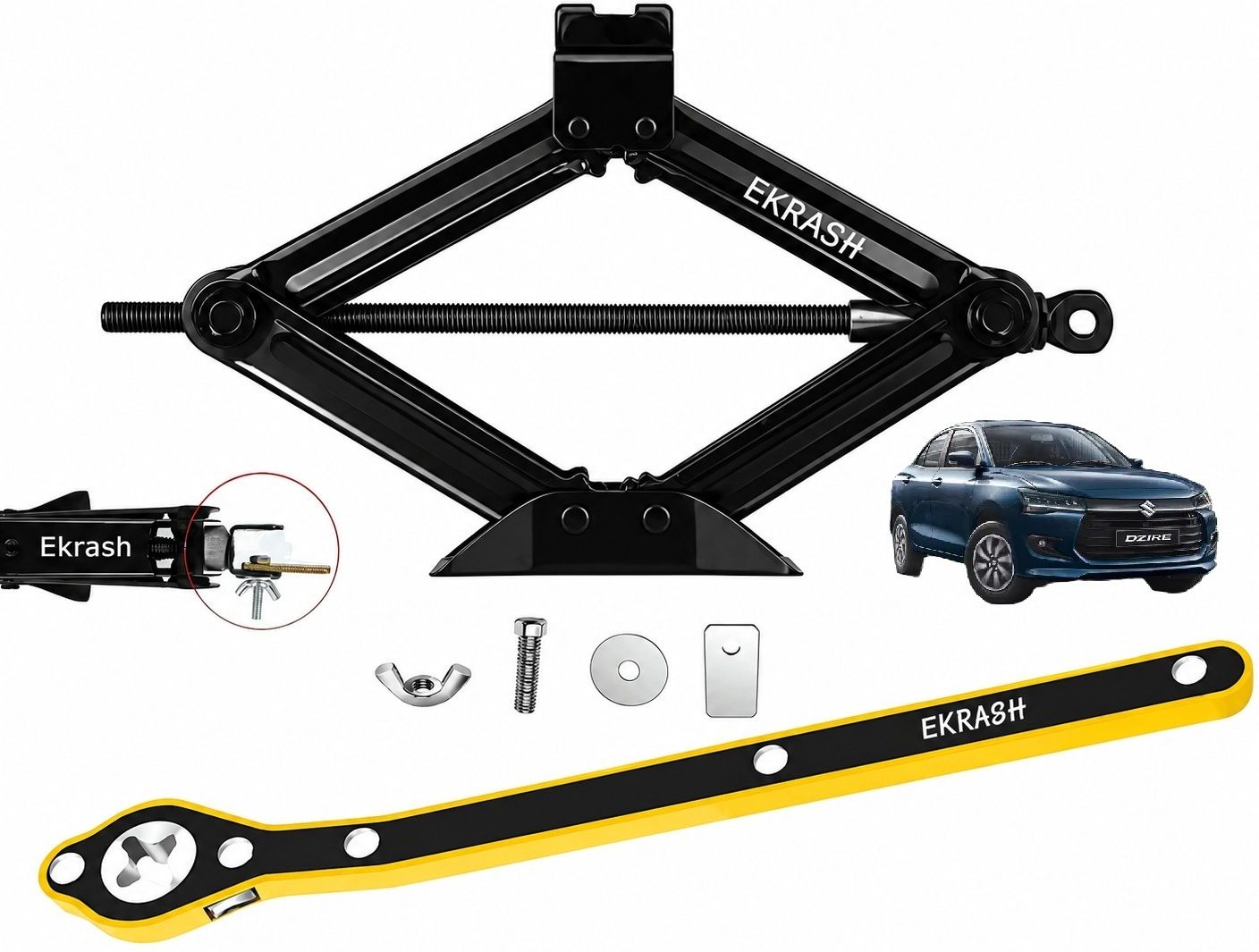 ekrash 3 Ton Black Manual Scissor Jack with Ratchet for Hatchback, Rikshaw /Car, Auto Vehicle Jack-picture-32