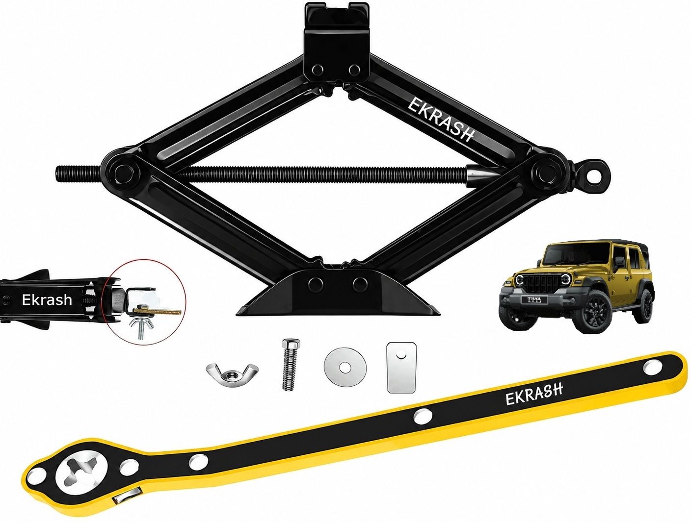 ekrash Black 3 Ton Manual Scissor Jack for Hatchback, Auto, Car/ Rikshaw with Ratchet Vehicle Jack-picture-42