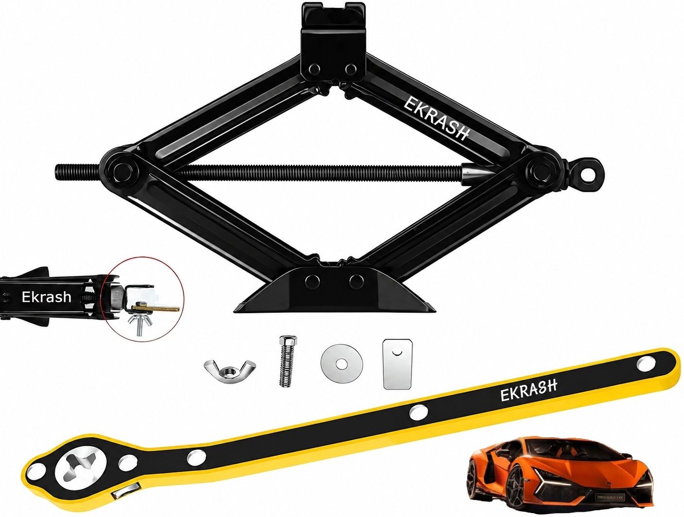 ekrash Black 3 Ton Manual Scissor Jack with Ratchet for Hatchback, Auto, Rikshaw/Car Vehicle Jack-picture-10