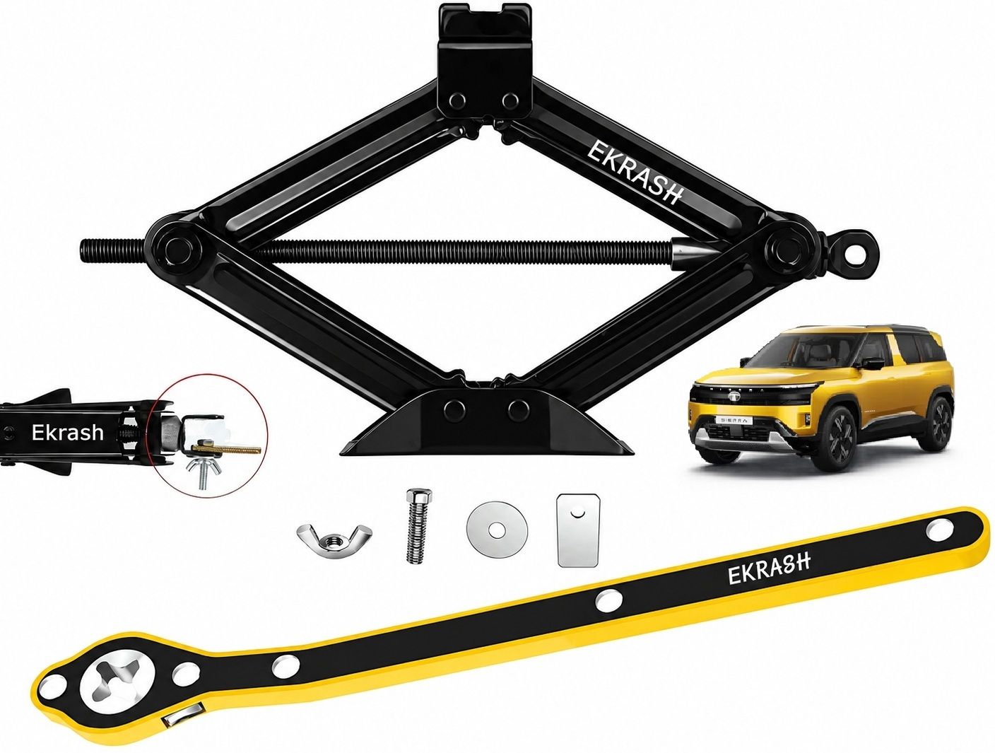 ekrash 3 Ton Manual Black Scissor Jack with Ratchet for Hatchback, Rikshaw /Car, Auto Vehicle Jack-picture-11