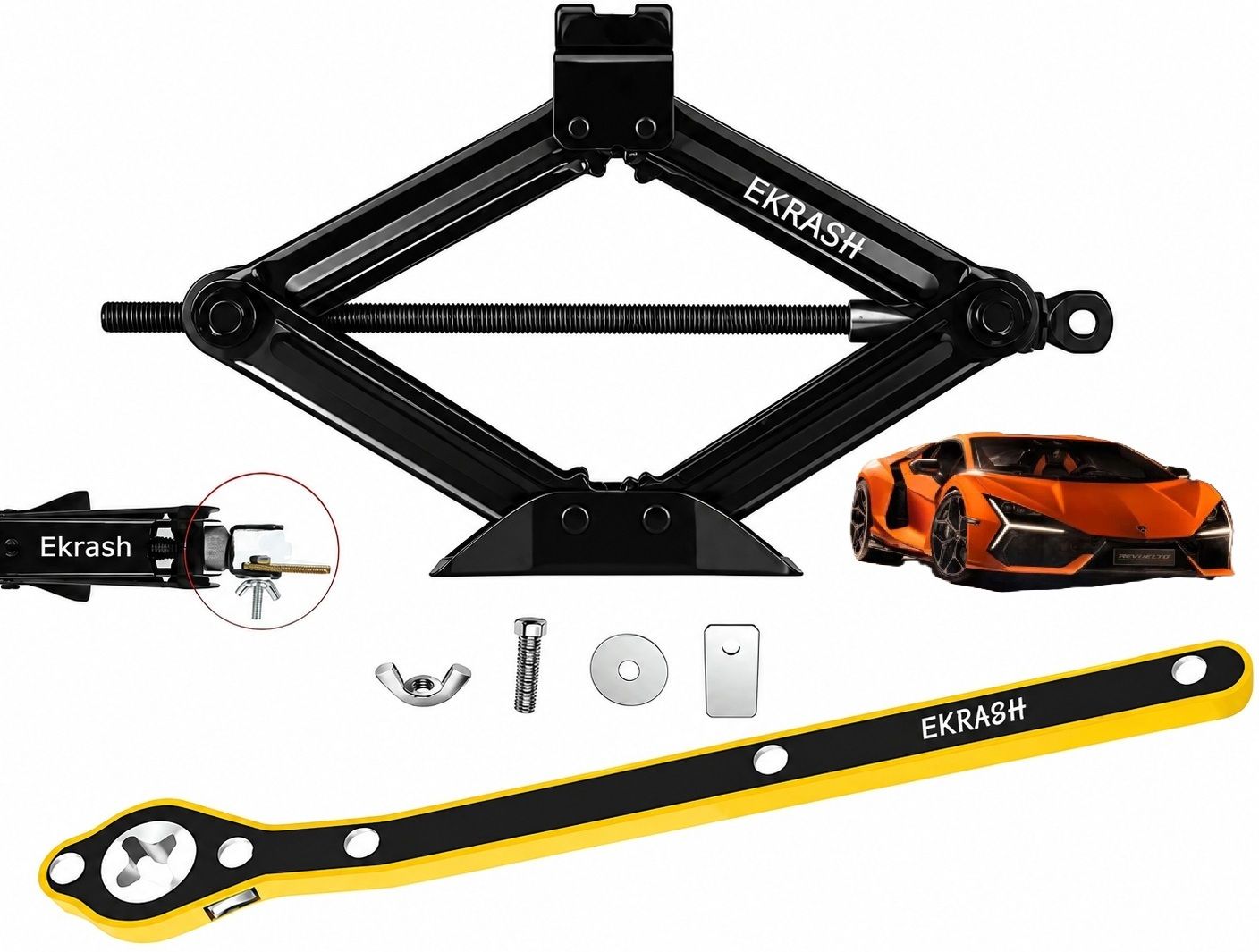 ekrash Black 3 Ton Manual Scissor Jack with Ratchet for Hatchback, Auto, Car/ Rikshaw Vehicle Jack-picture-35
