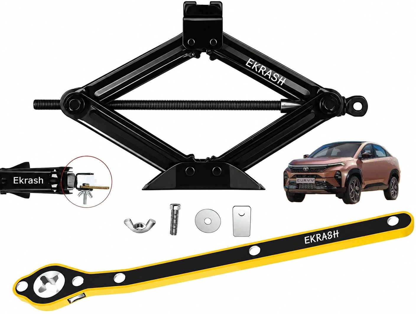ekrash 3 Ton Manual Black Scissor Jack with Ratchet for Auto, Hatchback, Car/ Rikshaw Vehicle Jack-picture-33