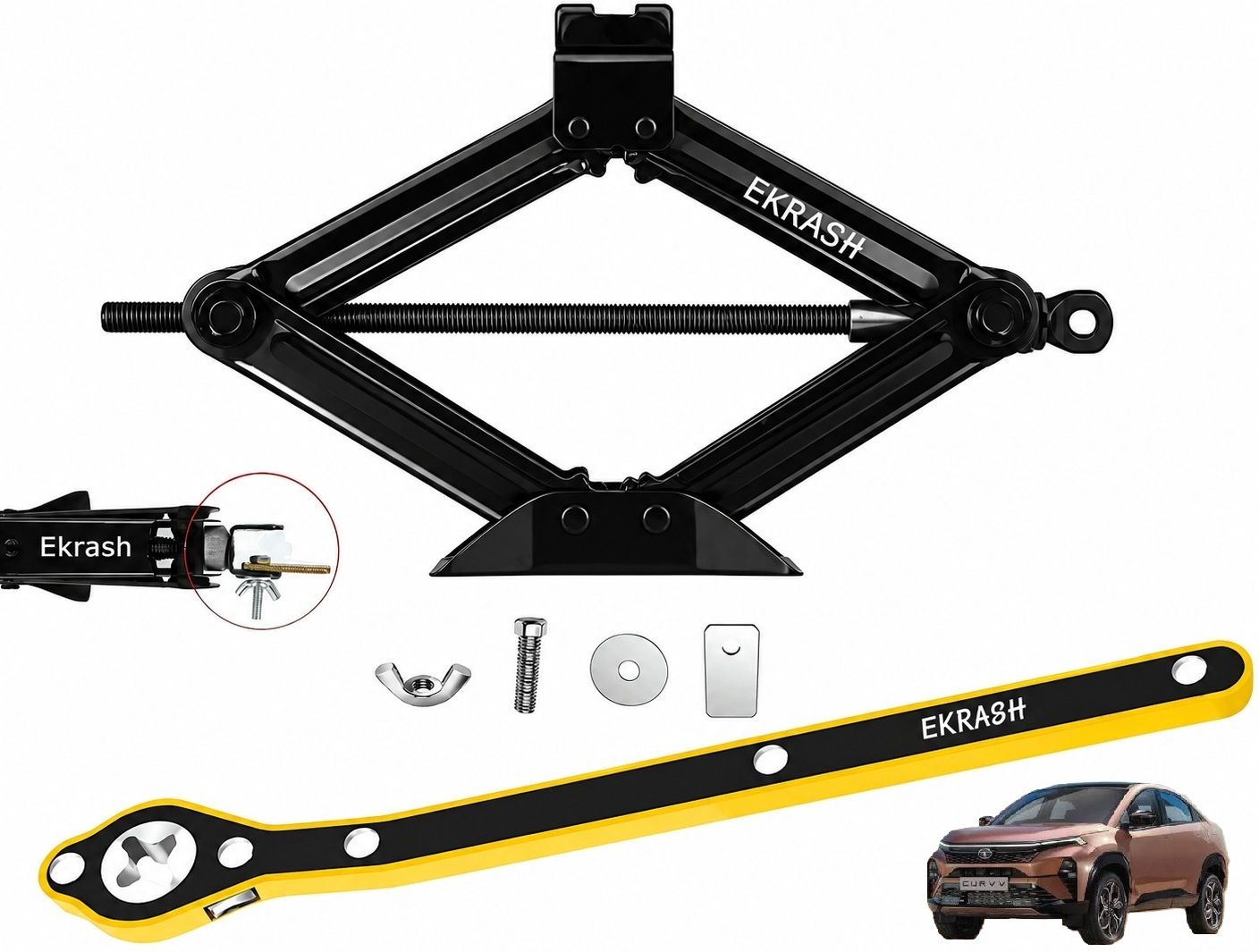 ekrash Black 3 Ton Manual Scissor Jack for Hatchback, Rikshaw /Auto, Car with Ratchet Vehicle Jack-picture-21