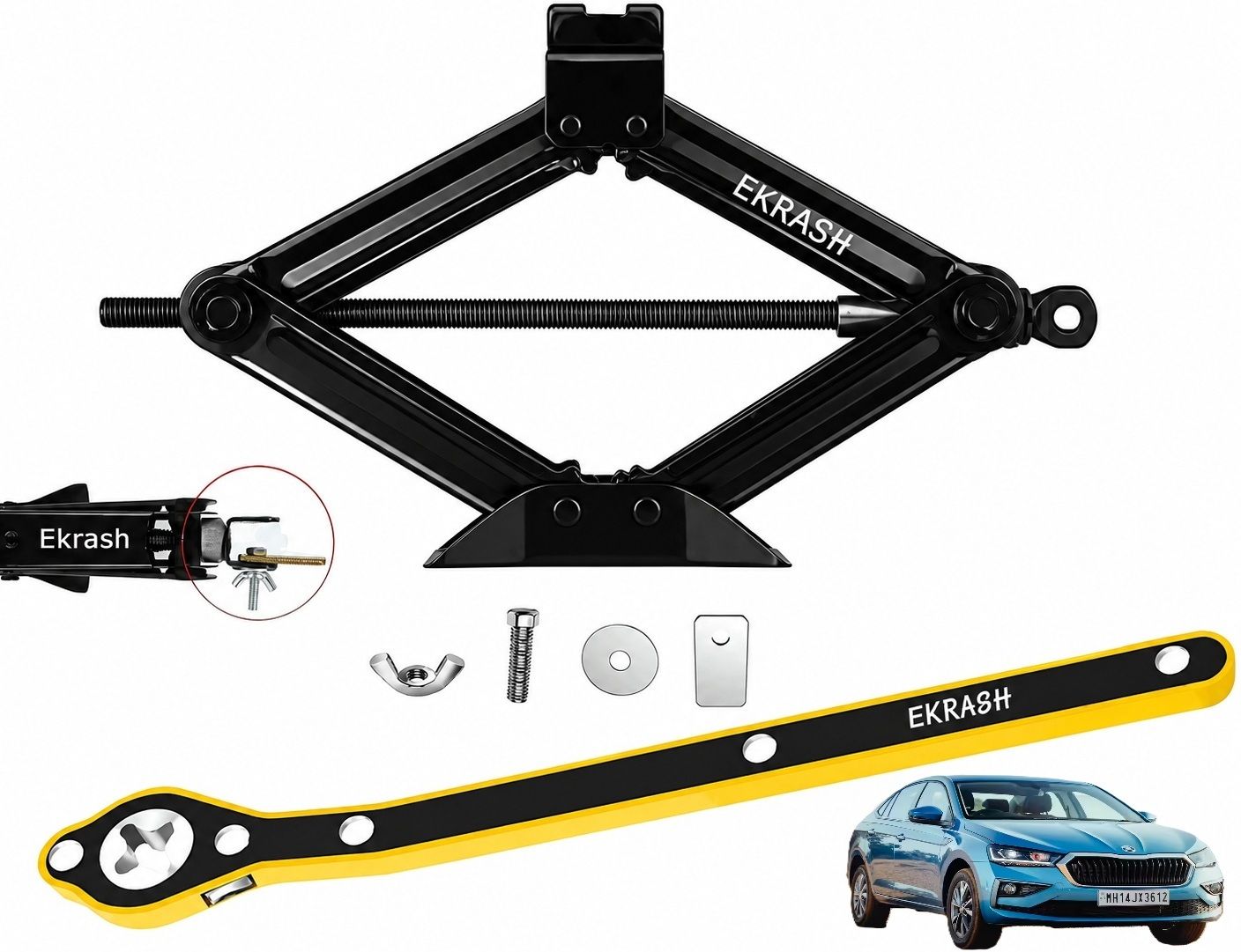 ekrash 3 Ton Black Manual Scissor Jack with Ratchet for Auto, Hatchback, Car/ Rikshaw Vehicle Jack-picture-44