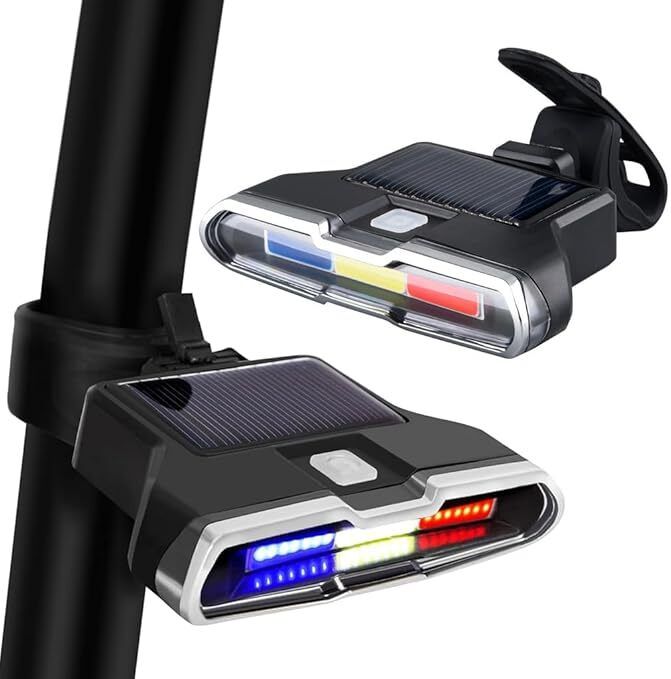 zorbes Solar Powered LED Bike Tail Light 3 Color Warning Light 7 Modes Waterproof LED Rear Break Light-picture-4
