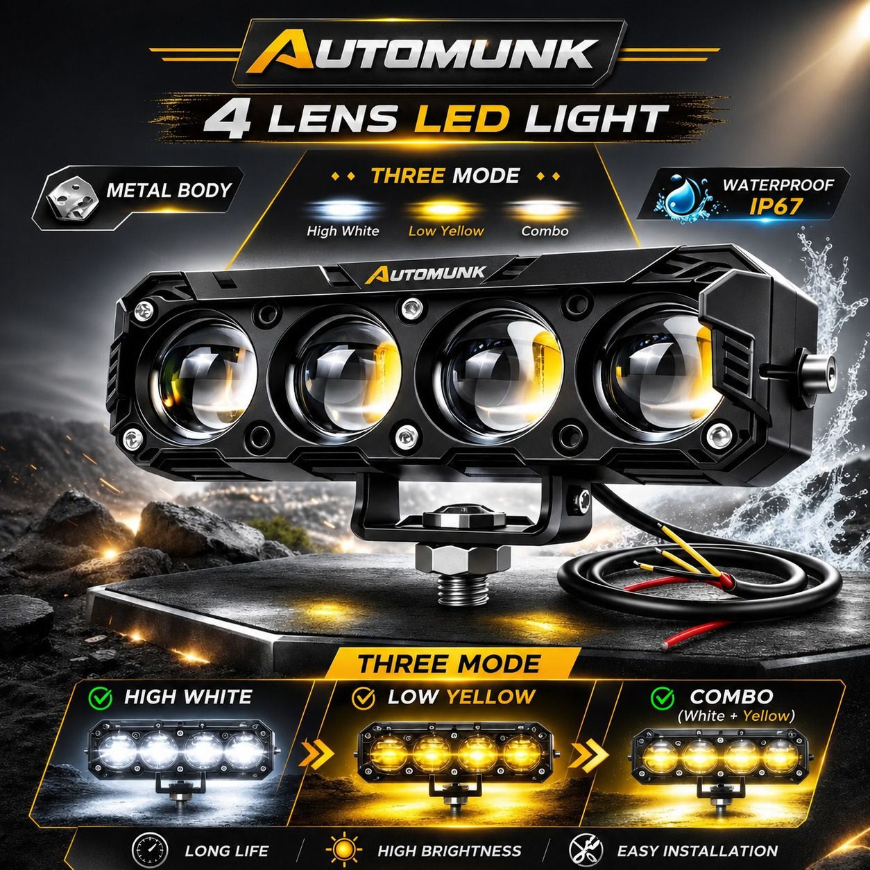 4 Lens LED Driving Light for Bike Car White Yellow Beam Fog Lamp Motorbike LED (12 V, 40 W)-image-25