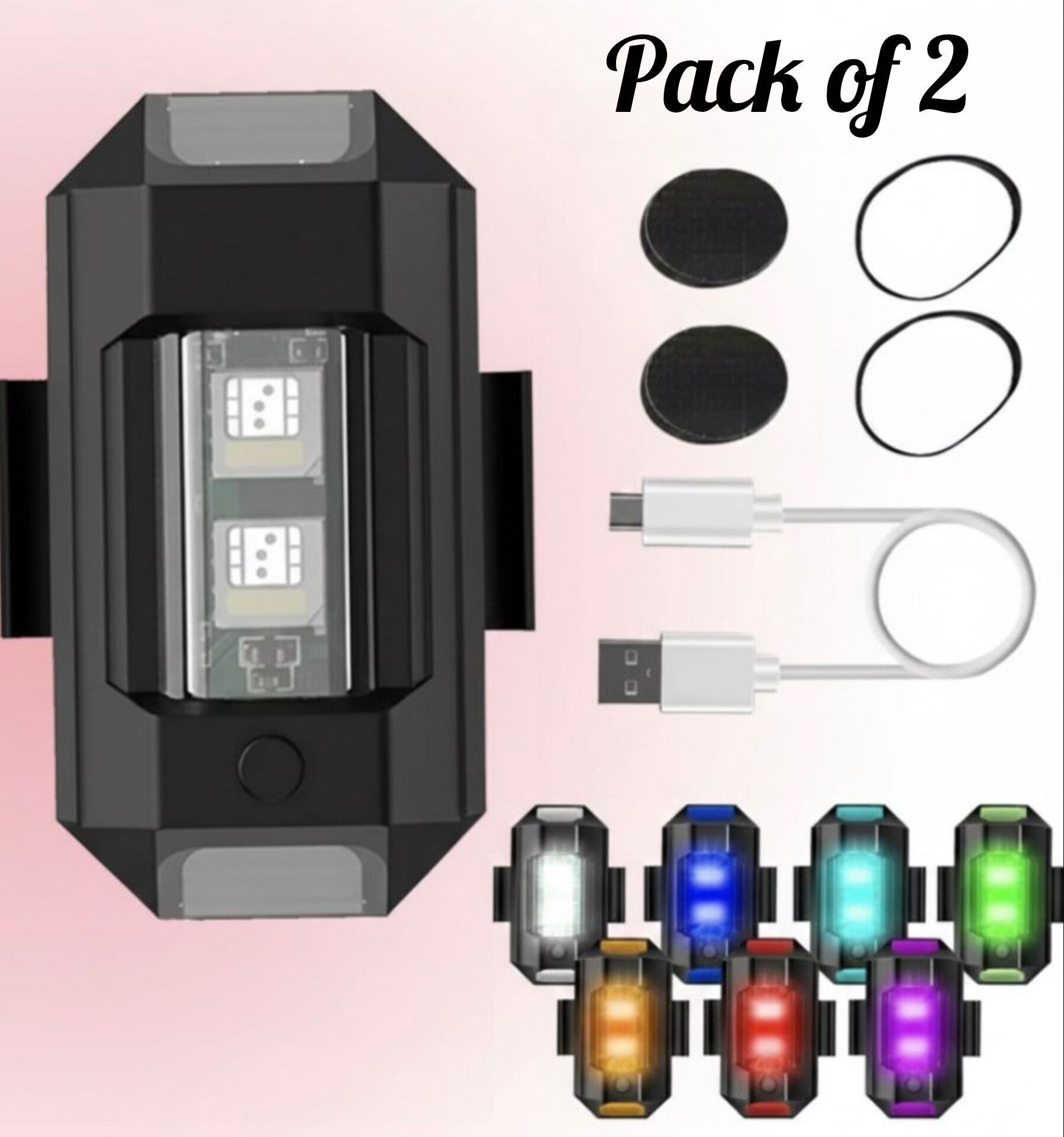 Universal Safety Bike Helmet LED Light, 7 Colors, 30 Modes, Set of 2 Tail Light Motorbike LED (12 V, 5 W)-image-39
