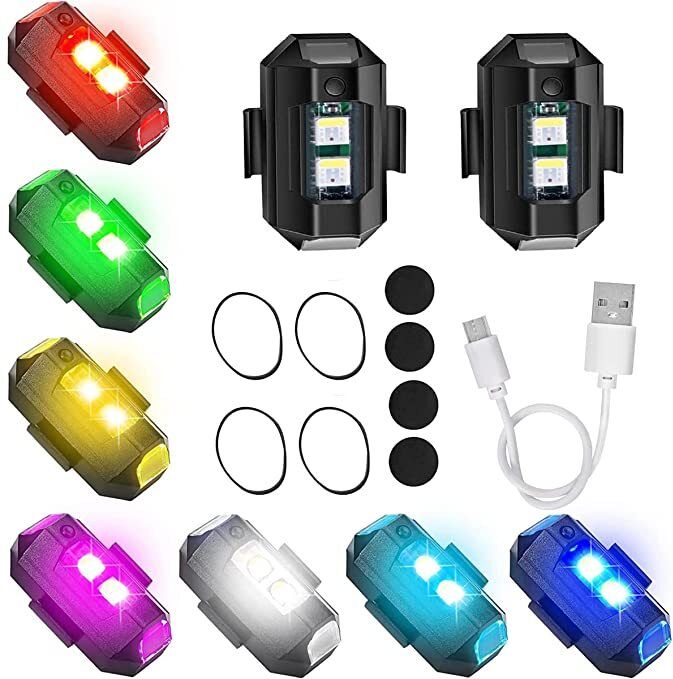 ™7 Colors LED Aircraft Lights USB Rechargeable Battery Light Helmet Back Blinker Torch-image-2