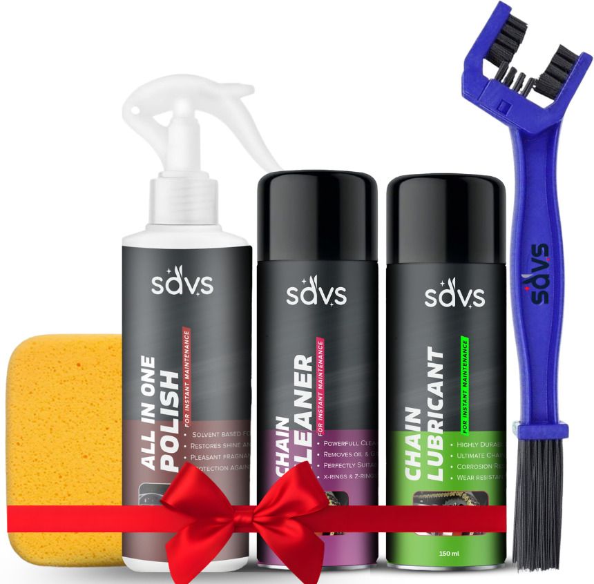 savs Premium Bike Care Combo Pack of 5, 250ml Bike Polish, 150ml Chain Cleaner, 150ml Chain Lube, Chain Cleaning Brush, Sponge Complete Motorcycle Cleaning Kit Chain Oil-picture-35