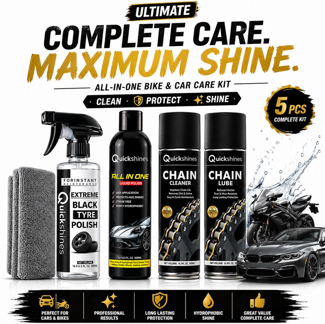 Advanced Bike Maintenance Kit Deep Clean Polish Protection Premium Motorcycle Cleaning Kit Chain Cleaner Lube Shine Protection Formula Chain Oil-image-8