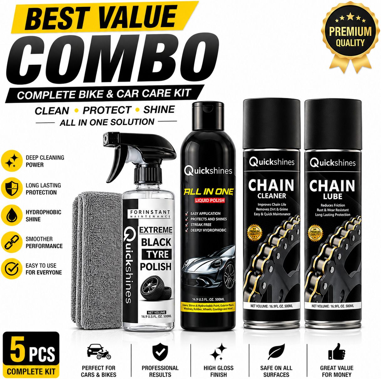 quickshines Premium Bike Detailing Combo Cleaner Polish Chain Maintenance Combo-picture-34