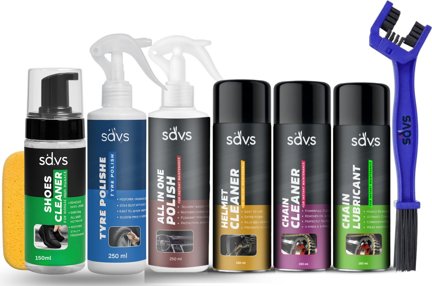 Combo Of Chain Lubricant + Chain Cleaner + Helmet Cleaner + Bike Polish + Tyre Polish + Shoes Cleaner + Cleaning Brush + Sponge| Exterior Cleaning Complete kit Chain Oil-image-36