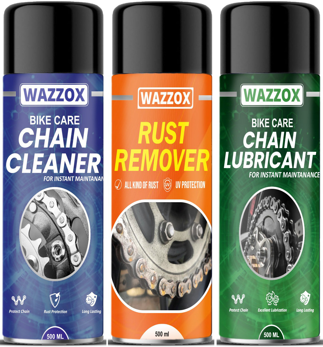 wazzox Combo Chain Cleaner, Chain Lubricant, Rust Remover New Advanced Formula Rust protection Prevent Chain Breakage Chain Oil image 1