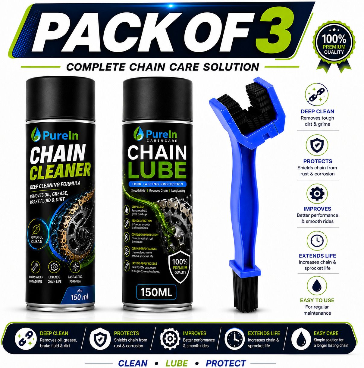 Superior Bike Chain Cleaner Lubricant Brush Complete Maintenance Performance Professional Motorcycle Chain Cleaning Lubrication Brush Performance Care Bundle Chain Oil-image-45