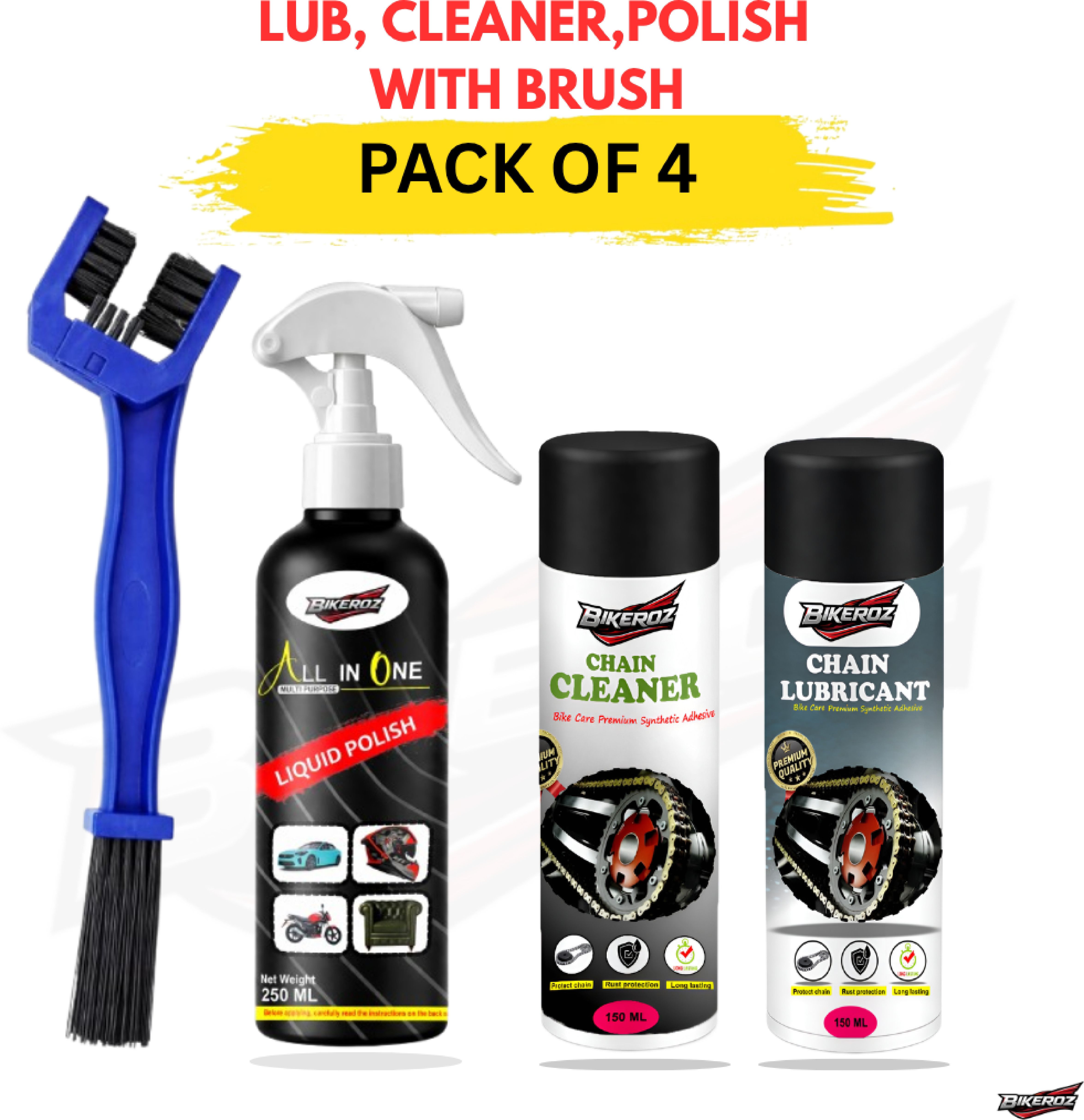 4A Combo of Chain Lubricant+Chain Cleaner+Bike & Car Polish With Chain Cleaning Brush l Shines & protects Chain l Car Dashboard Interior & Exterior Cleaning 4W Chain Oil-image-9