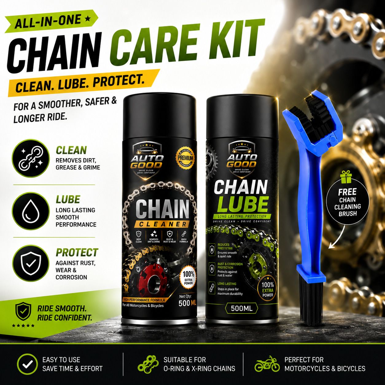 Professional Bike Chain Cleaner And Lubricant Combo For Daily Maintenance High Performance Motorcycle Chain Care Combo With Cleaner Lubricant Chain Oil-image-2