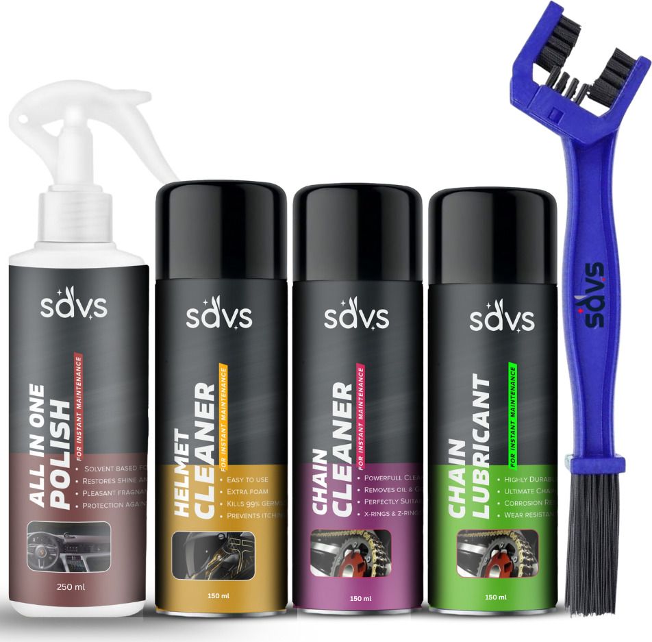 Combo Of Chain Cleaner + Chain Lubricant + Helmet Cleaner + Bike Polish With Cleaning Brush | Shines & Protects Chain | Heavy Exterior Cleaning Complete kit Chain Oil