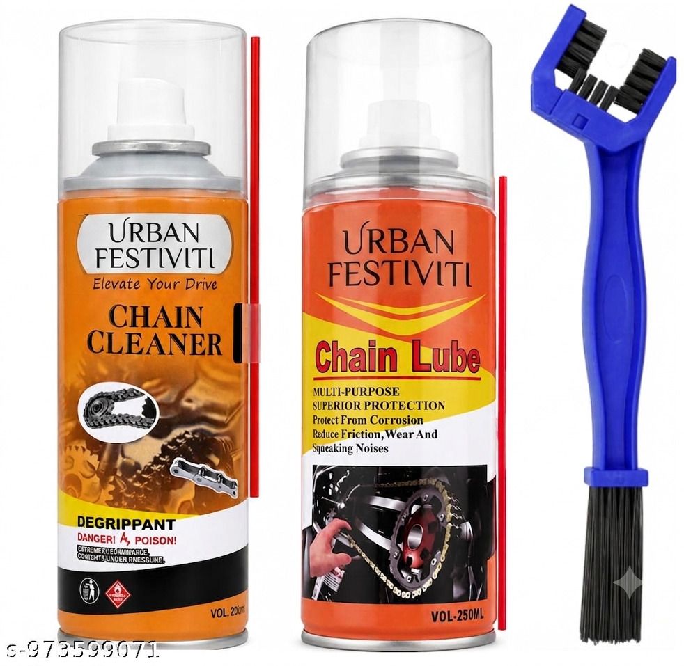 urban festivities Chain Cleaner (250 ml) & Chain Lube (250 ml) | Chain Cleaner Brush (Pack of 3) Chain Cleaner (250 ml) & Chain Lube (250 ml) Chain Oil-picture-0