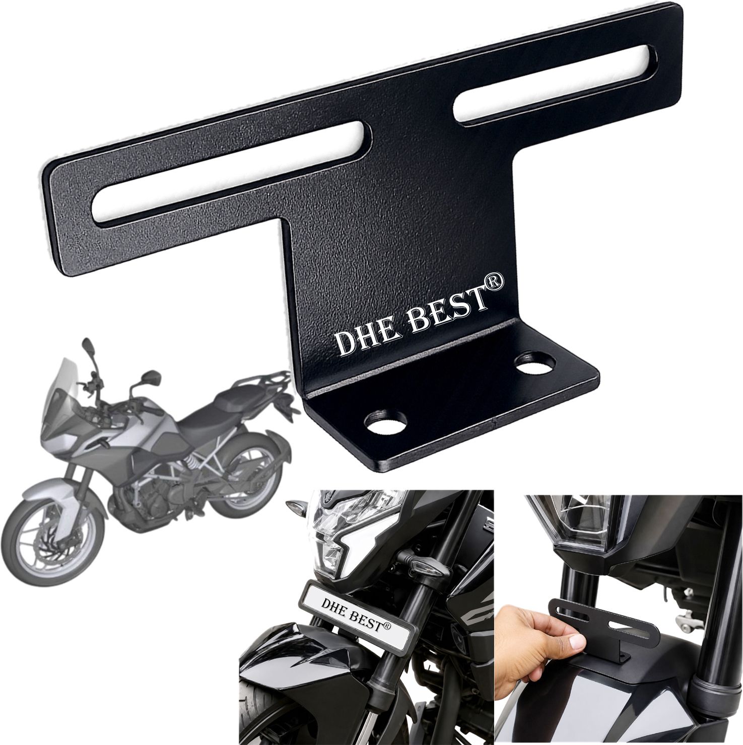 dhe best Universal Bike Front Plate Bracket V11 for Apache RTX 300 Bike Number Plate-picture-7