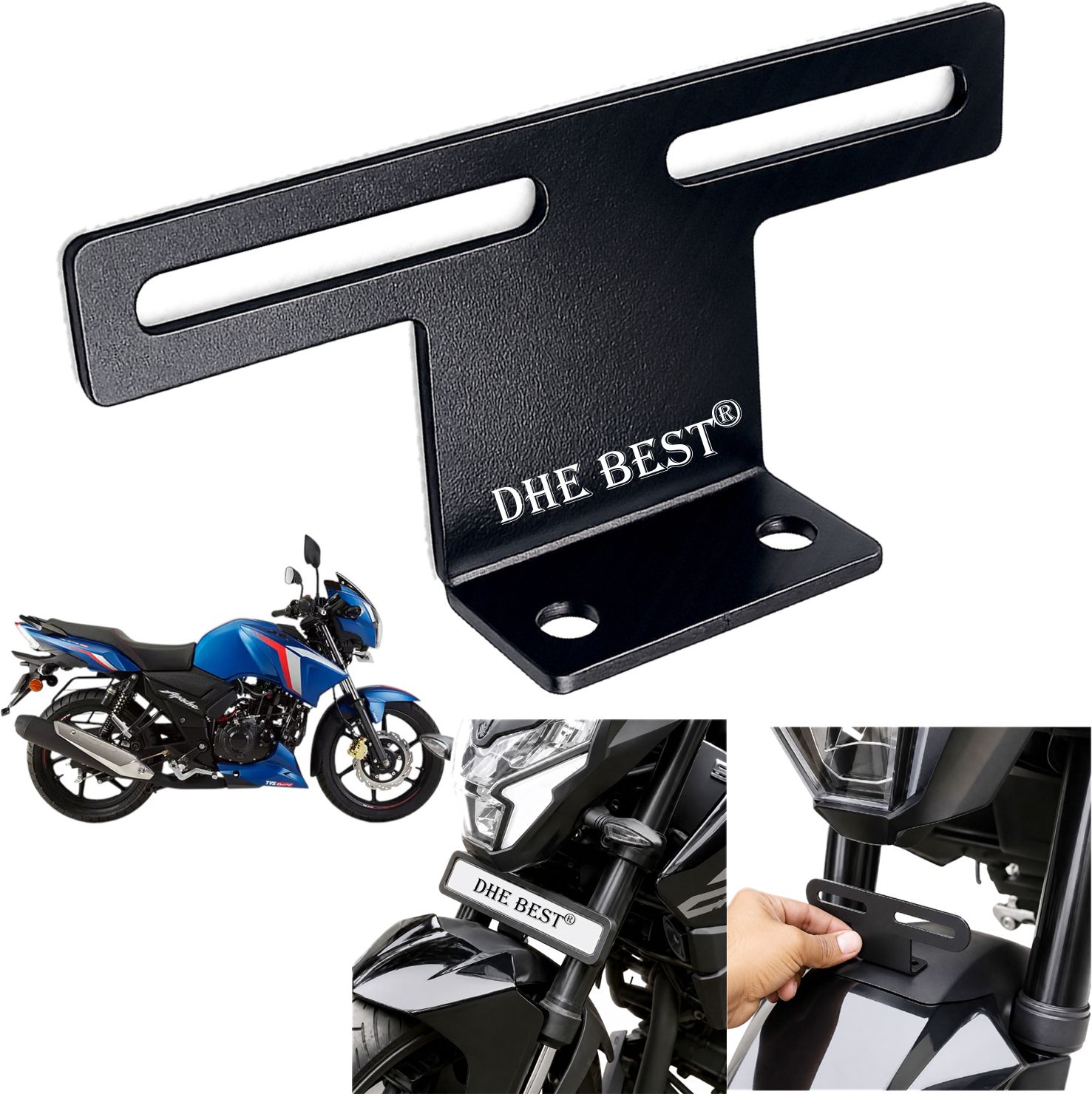 dhe best Universal Bike Front Plate Mount Holder Strong for Apache 160 Bike Number Plate-picture-45