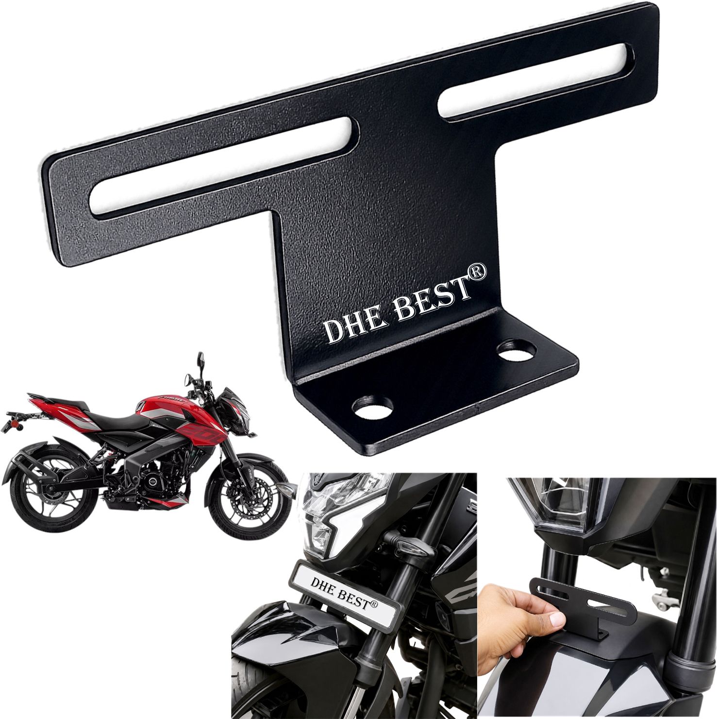 dhe best Universal Bike Front Registration Plate Holder V8 for NS 200 Bike Number Plate-picture-1