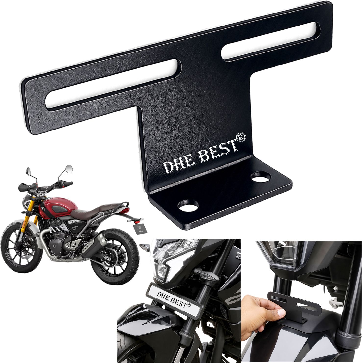 dhe best Universal Bike Front Number Plate Mount Heavy Duty for Speed 400 Bike Number Plate-picture-39