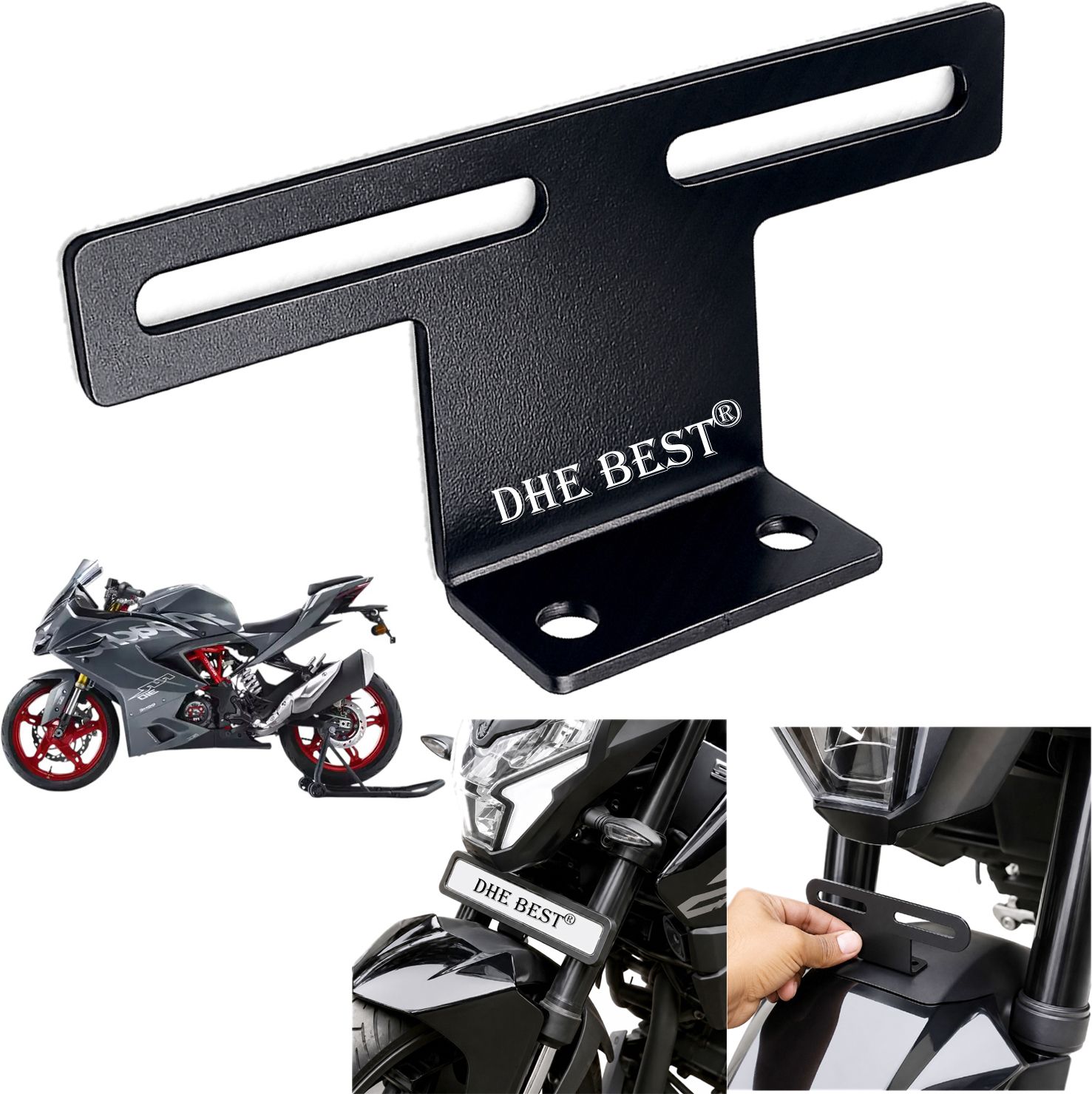 dhe best Universal Bike Front Mudguard Plate Bracket V12 for Apache RR 310 Bike Number Plate-picture-20
