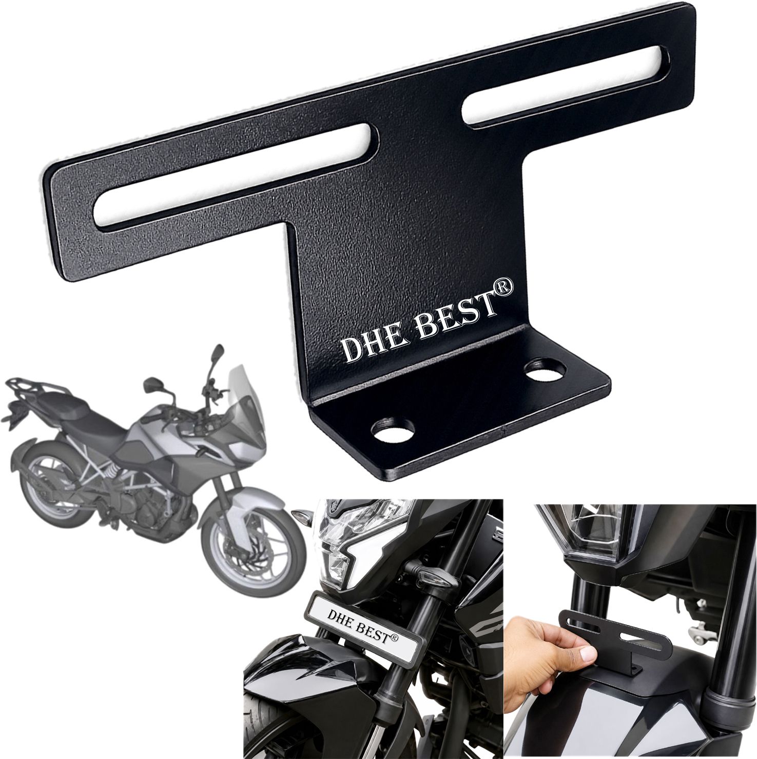 dhe best Universal Bike Front License Plate Holder V12 for Apache RTX 300 Bike Number Plate-picture-31