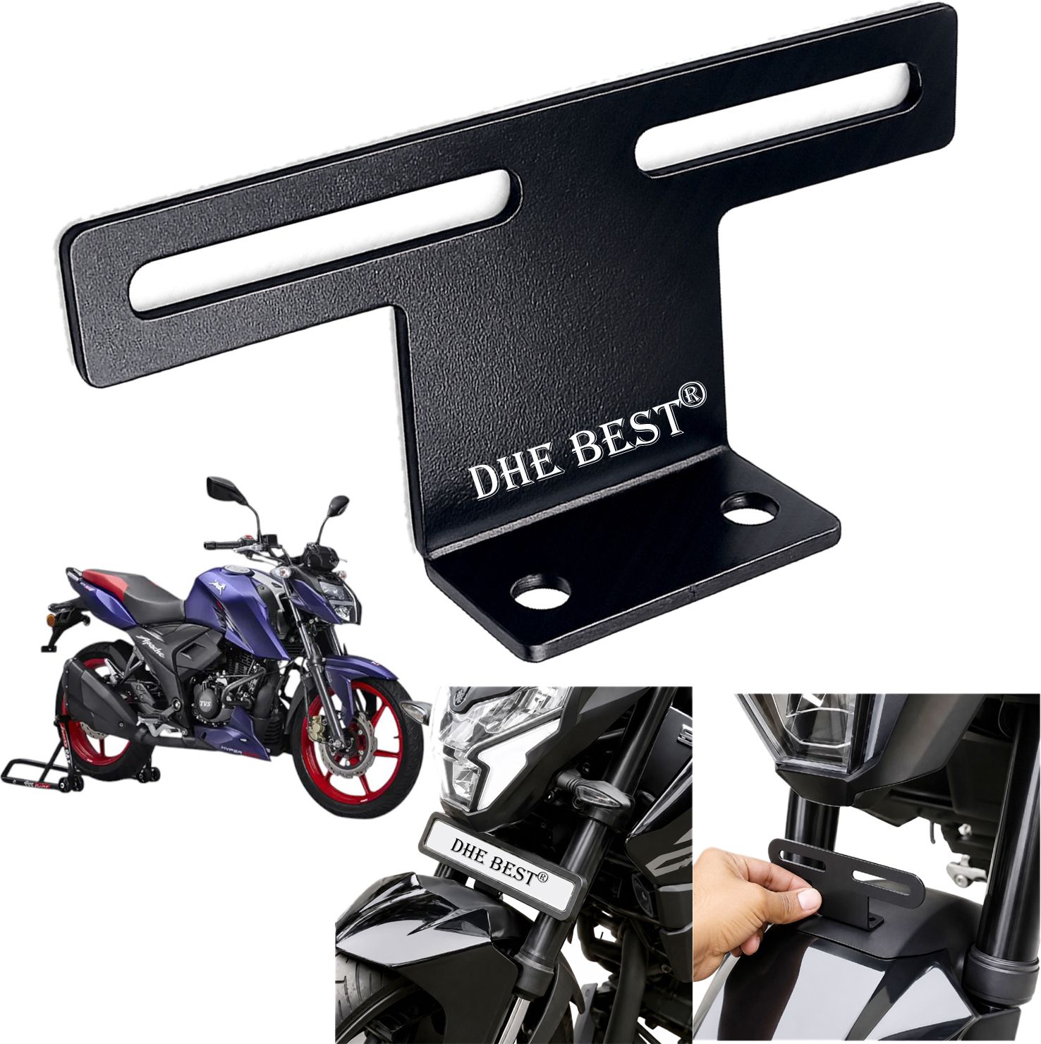 Universal Bike Front Plate Mount Weather Resistant for Apache 160 4V Bike Number Plate-image-37