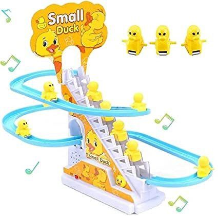 Automatic Stair-Climbing Ducklings Race Track Set Toy Escalator, Lights & Music