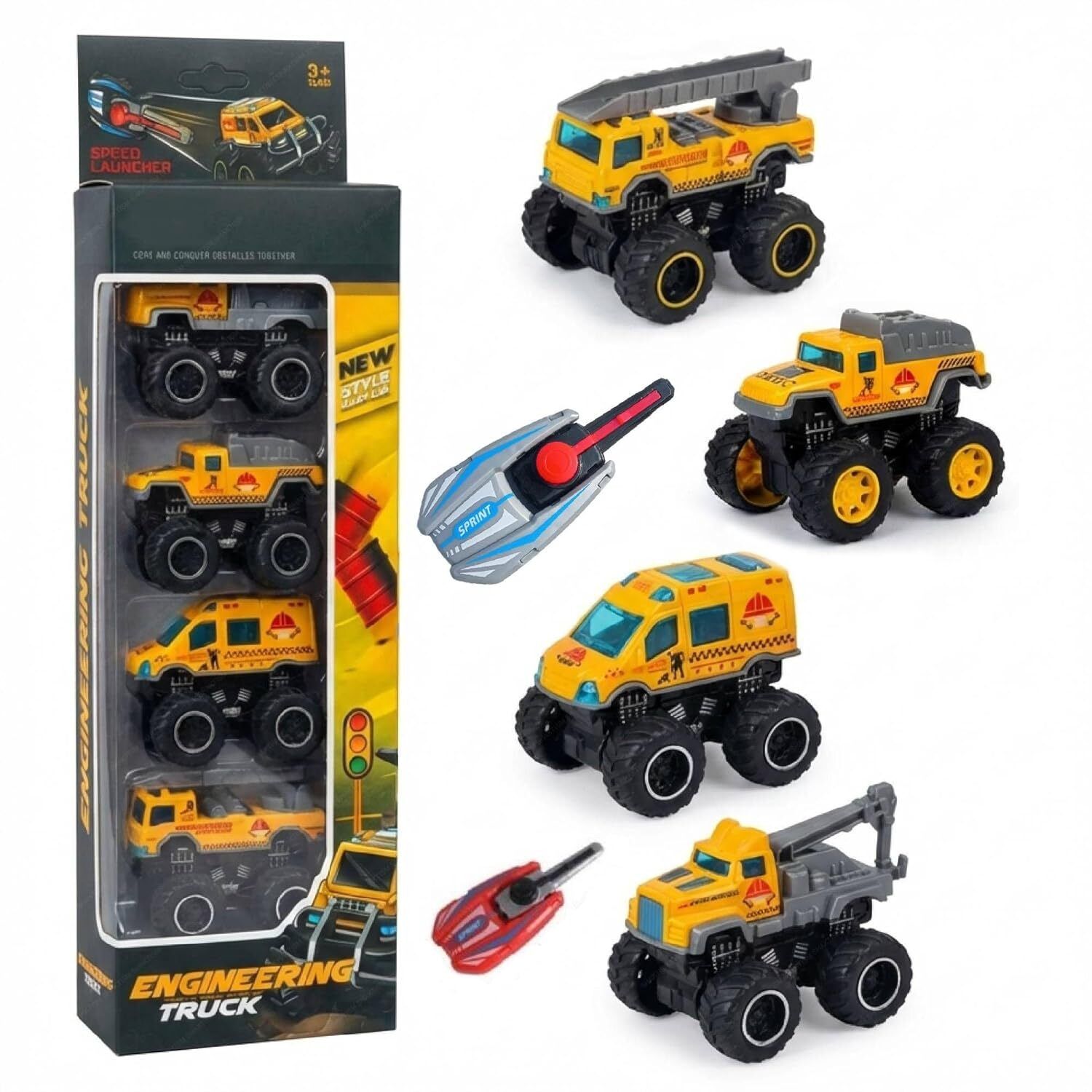 star impex Alloy Monster Truck Toy Set with Speed Launcher – Pack of 4 Mini Trucks-picture-15