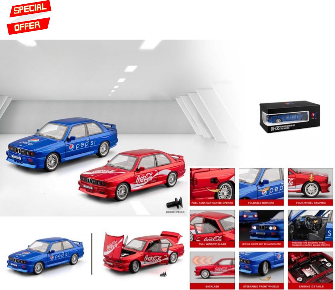 zuuluzrs limited edition pepsi coca cola bmw e30 diecast metal sports toy car model-picture-46