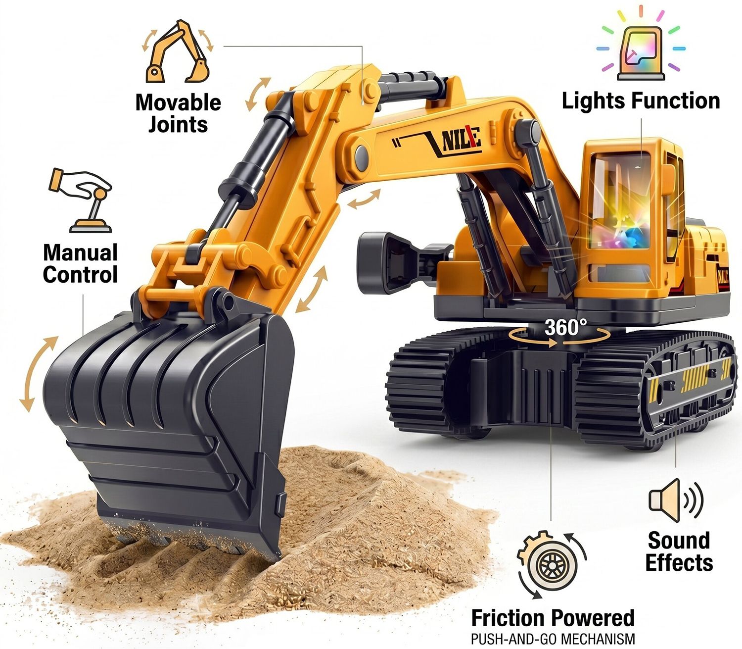 ukaxa Excavator Construction Toy Kids Light Sound Friction Power Unbreakable Jcb Toy-picture-31