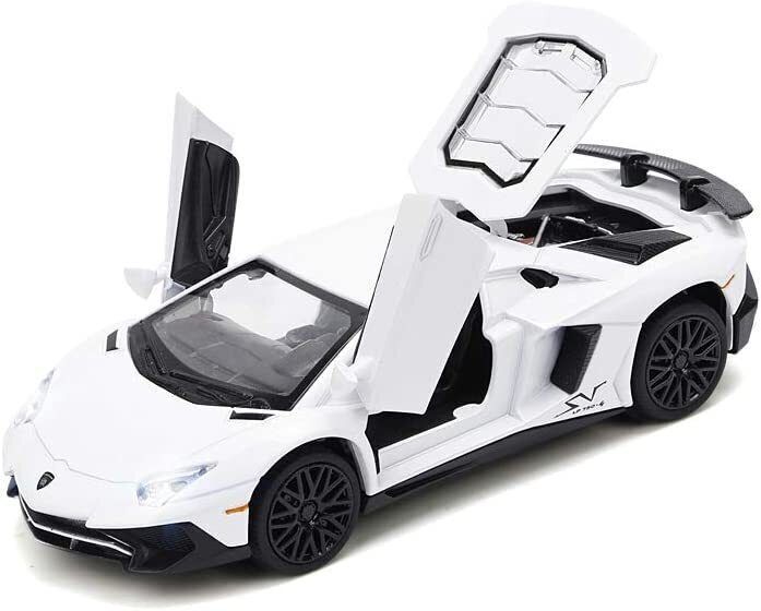 dianor White Lamborghini Aventador Pull Back Vehicles Diecast Car with Light & Sound-picture-25