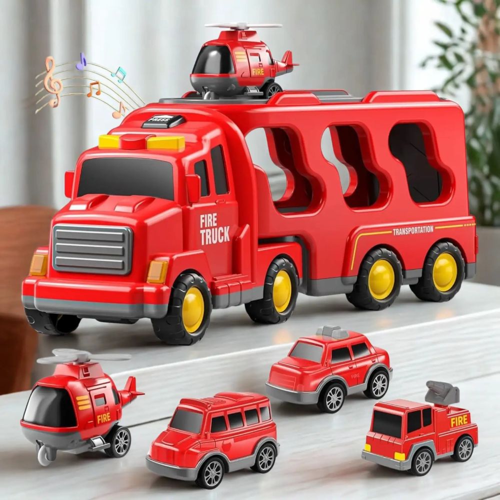 kidopop 5-in-1 Friction-Powered Fire Truck Toy Set with Light & Sound-picture-27