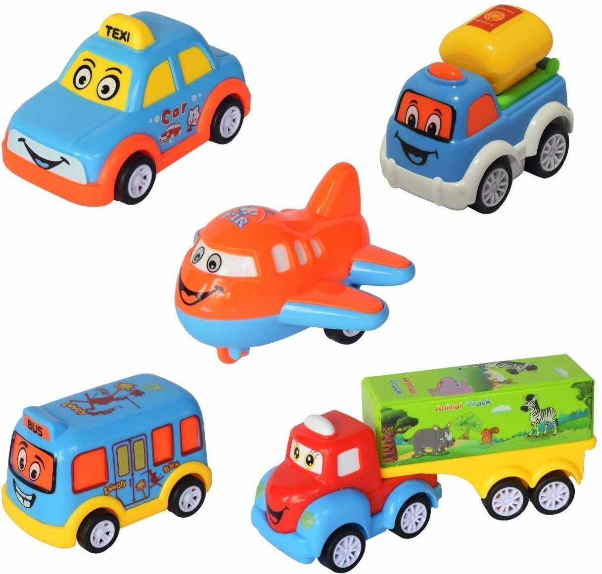 Set of 5 Unbreakable Friction Powered Car Plane Truck Vehicle Toys for Kids