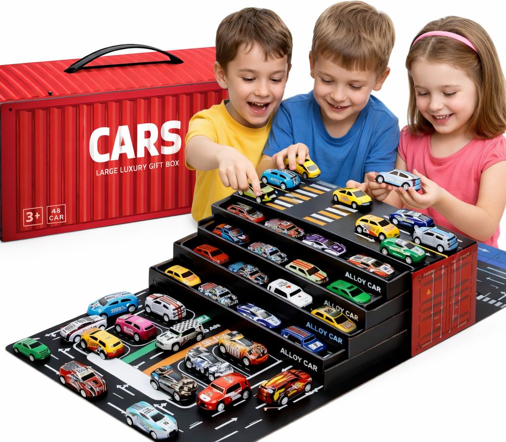 pranzo 48 Pcs Alloy Die Cast Pull Back Toy Cars Set with Storage Container Box-picture-34