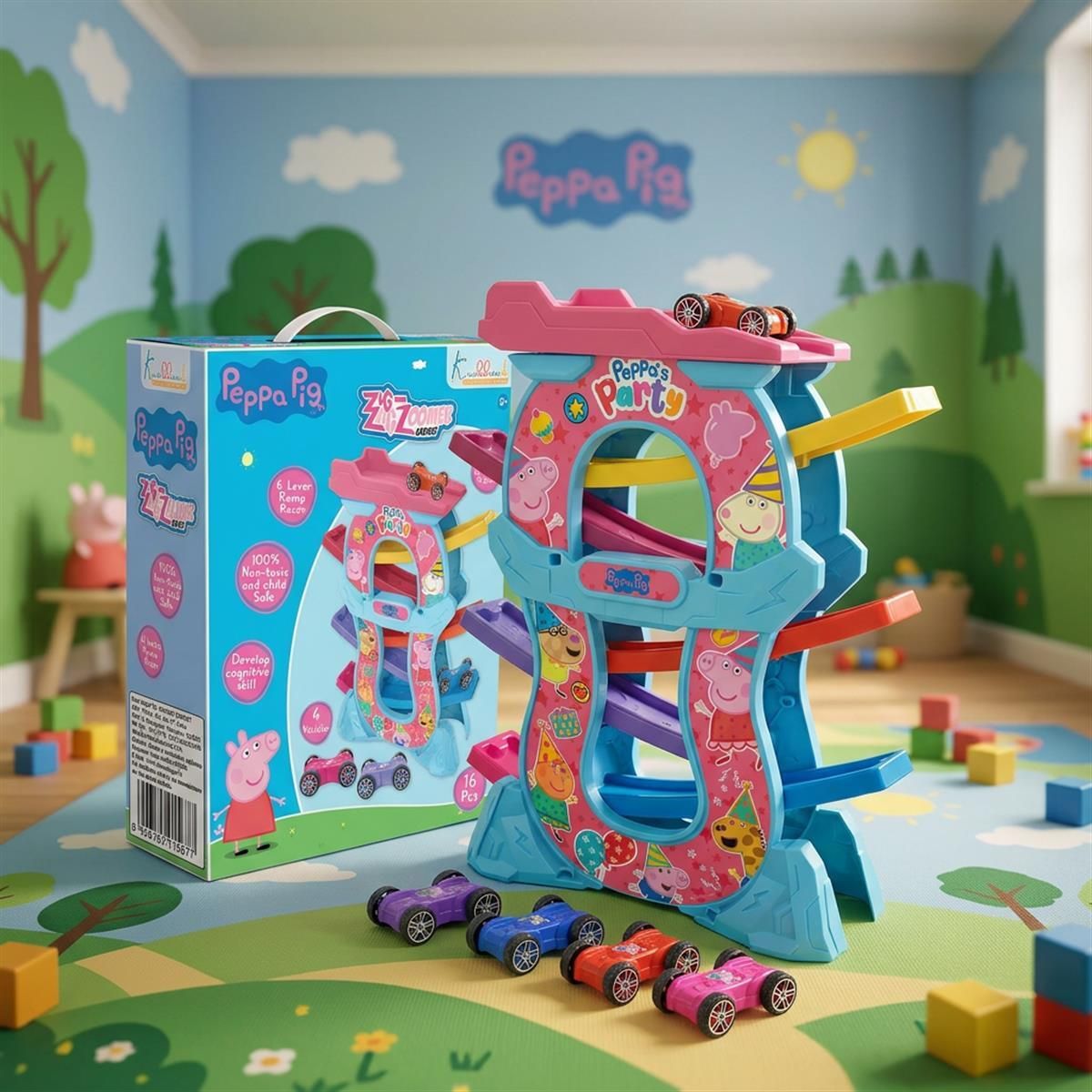 Peppa Zig Zag Zoomer 6-Lever Ramp Racer Car Set-image-14