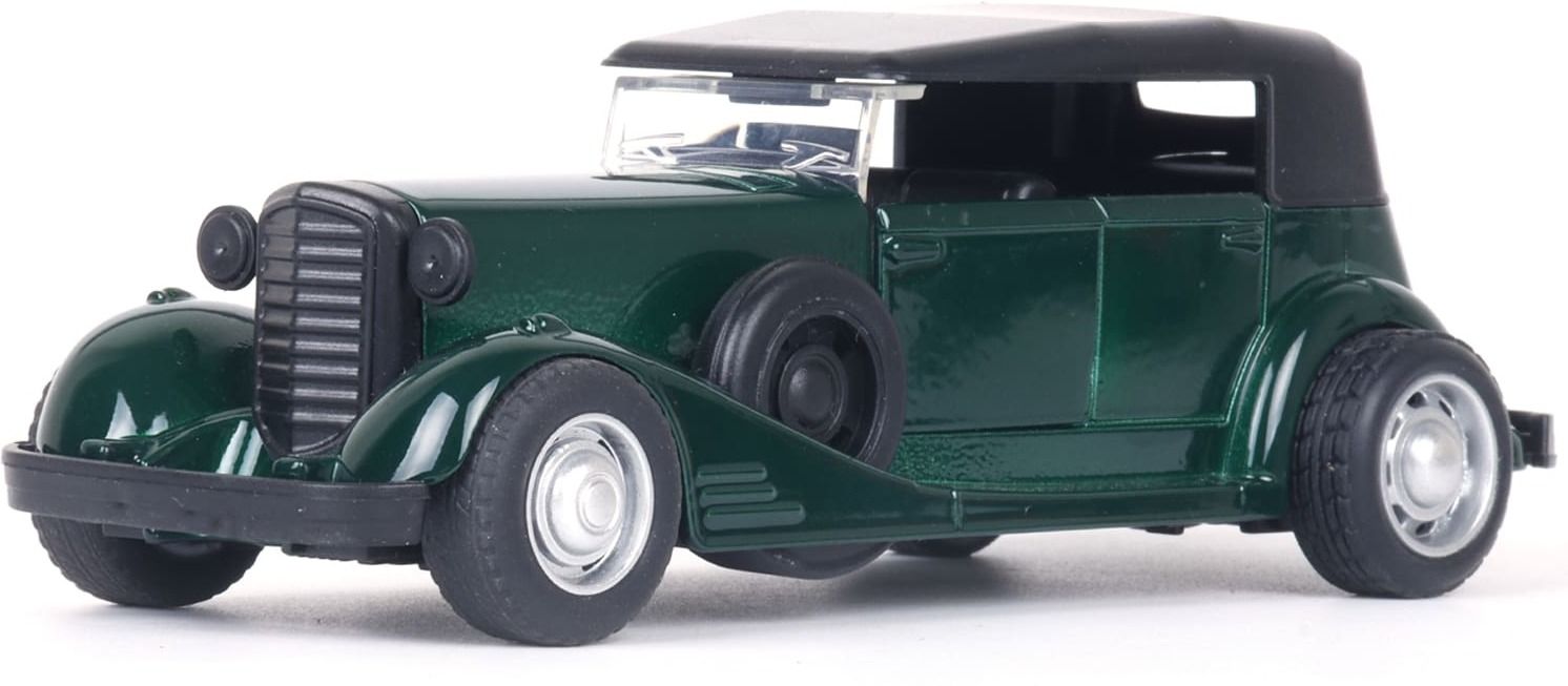 Metal Die-Cast Car Pull-Back & Go Action- Vintage Car with Top- Green