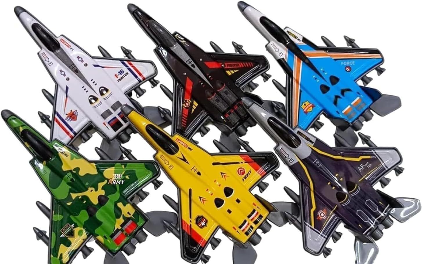 Pack of 6 Die-Cast Metal Pull Back Fighter Jets