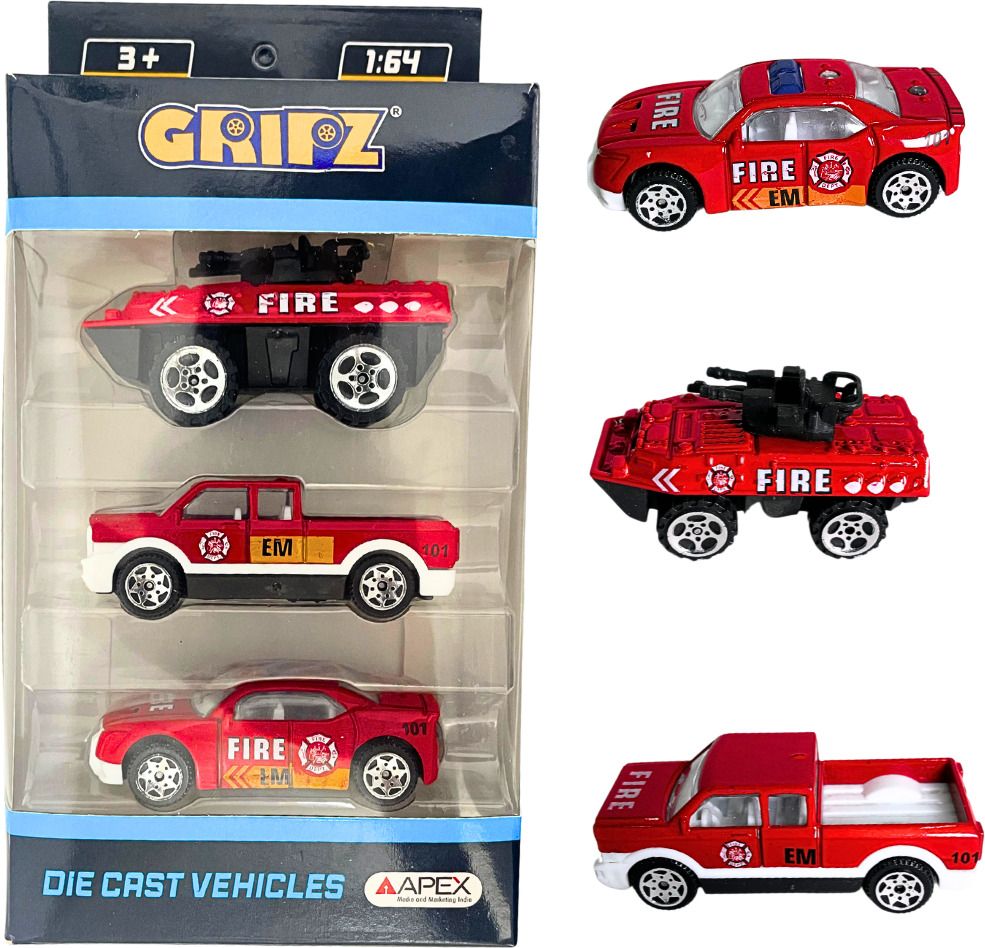 GRIPZ 1:64 Scale Die-Cast Fire Vehicle Toy Set – Pack of 3 for Kids-image-4