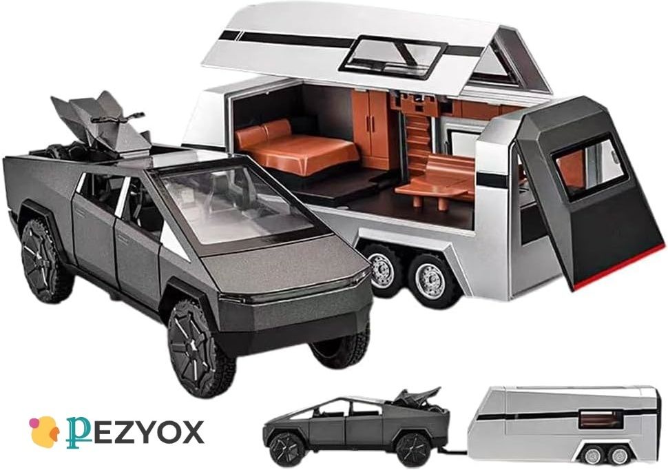 tesla 1/32 Pickup Trailer RV Model Diecast Metal Toy,Truck Model Simulation-image-49