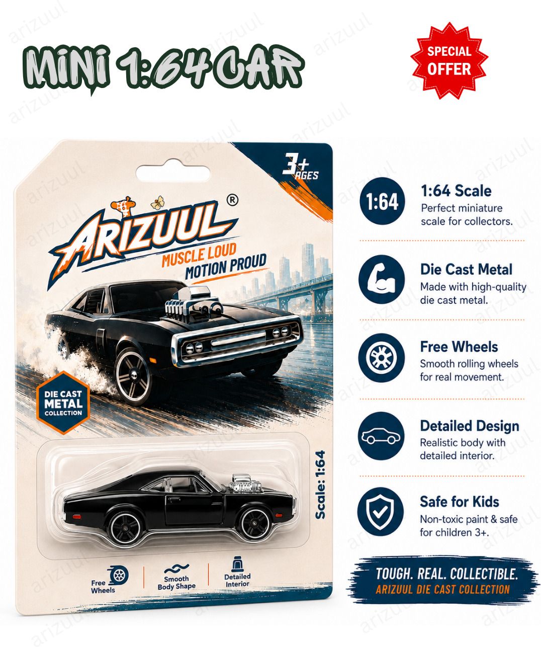 arizuul ff7 alloy racing toy car 1:64 scale black muscle collectible model vehicle-picture-29