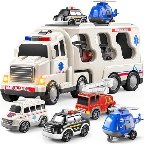 Ambulance Carrier Truck Set|Battery Operated Light & Sound Effect Truck Kids Toy-image-33